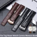 19mm 20mm 22mm Genuine Leather Strap for Tag Heuer Watch Carrera Monaco Watch Belt Black Brown