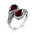 Pure 925 Sterling Silver 2 Stones Womens Garnet Ring Vintage Jewelry Gothic Tear Drop Wedding