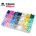 LOFCA 12mm 100pcs Silicone Beads Round Teether Baby Nursing Necklace Pacifier Clip Oral Care BPA