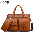 JEEP BULUO Brand Man'sBusiness Briefcase Bag 2pcs/set Split Leather High Quality Men office Bags For