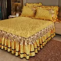 Plush Winter Warm Bedspread on The Bed Thickened Bed Skirt-style Embroidery Cotton Quilt Bedding