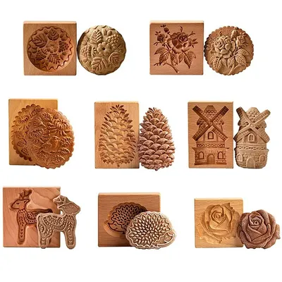 Wooden Cookie Molds Cookie Wooden Gingerbread Cookie Moulds Press 3D Cake Embossing Baking Mold