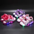 Disney Summer Children's Sandals Frozen Priness Elsa Anna Children's Sandals LED Light Beach Pink