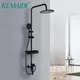 KEMAIDI Matte Black Bathroom Shower Set Rainfall Shower Head Bath Shower Mixer with Shelf Bathtub