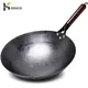 Konco Household Iron Wok Hand Forging Iron Pan Wooden Handle Pure Iron No Coating Non-stick Wok Pot