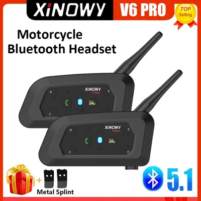 XINOWY V6 PRO Motorcycle Helmet Bluetooth Intercom Headset 1200M Interphone Communicator for 6 Riders Music Player Waterproof