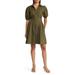 Puff Sleeve Cotton Shirtdress - Green - Eliza J Dresses