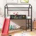 Metal House Bed with Slide, Two-Sided Writable Board, Twin Size Loft Bed