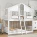 House Bunk Bed with Window, Roof, Door, Window Box, Twin over Twin, Guardrails, Ladder