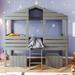 Twin Size Low Loft Wood House Bed with Two Drawers, Playhouse Design