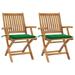 Dcenta Patio Chairs 2 pcs with Green Cushions Solid Teak Wood