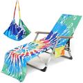 Beach Chair Lounge Cover with Pockets Pool Chair Towel for Outdoor Patio Garden
