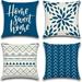 Pillow Covers 18x18 Set of 4 Geometric Sofa Throw Pillow Covers Leaves Sweet Home Decorative Outdoor Linen Fabric Pillow Case for Couch Chair Bed Car 45x45 cm (Light Blue 18x18)