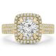 2 CTW Round Diamond Double Cushion Halo Engagement Ring in 14K Yellow Gold - Size 5