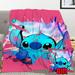 Personalized Lilo & Stitch Bed Blanket With Pillow Cover For Bed Couch Living Room Sofa Chair Durable Cartoon Plush Blanket Valentines Day Gifts Blanket For Kids Girls Boys