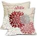 Red Pillow Covers 18x18 Inch Dahlia Flower Red White Gray Grey Colored Pillow Case Farmhouse Outdoor Decor for Home Bedroom Living Room Spring Summer Floral Linen Square Cushion Cover Set of 2
