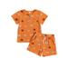 Kids Toddler Baby Boy Girl Halloween Linen Outfits Pumpkin Short Sleeve T-Shirt Top Shorts Set Pajamas Lounge Set