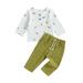 Infant Baby Boys Girls Fall Clothes Long Sleeve Lemon Print Tops and Pants Set Newborn 2Pcs Fall Outfits