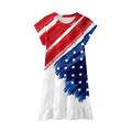 HAPIMO Girls s Knee Length Dress Stripe Star Print Short Sleeve Relaxed Comfy Round Neck Independece Day Ruffle Hem Cute Holiday Lovely Princess Dress Red 14-15Y