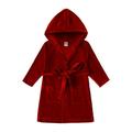 Godderr Girls Boys Hooded Silk Pajamas Bathrobe for Kids Toddler Baby Ruffle Collar Solid Color with Pocket Stain Pajamas for 9M-9Y Fall Winter Robe Bathrobe