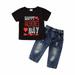 Efsteb Toddler Girl Outfits Fashion Kids Toddler Infant Baby Girls Clothes Sets Short Sleeve Casual Round Neck Valentine s Day T-shirt and Hole Jeans Long Pants Two-piece Suit Black 3-4 Years