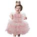 HAPIMO Girls s Party Gown Birthday Dress Solid Lace Splicing Tiered Mesh Ruffle Hem Holiday Short Sleeve Lovely Relaxed Comfy Cute Round Neck Princess Dress Pink 80