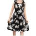 HAPIMO Girls s A Line Dress Tropical Leaf Floral Plaid Lovely Princess Dress Sleeveless Relaxed Comfy Round Neck Pleated Swing Hem Holiday Cute Black 150