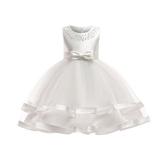HAPIMO Girls s Party Gown Birthday Dress Sea Pearl Lace Relaxed Comfy Cute Sleeveless Princess Dress Lovely Holiday Mesh Bowknot Swing Hem Round Neck White 3-4 Y