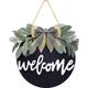 Interchangeable Welcome Door Sign Front Door Decor Rustic Wood Round Wreath with Buffalo Plaid Bow Wall Hanging Outdoor Porch Holiday Decor for Housewarming Gifts Fall.