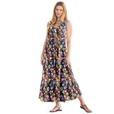 Plus Size Women's Pintucked Sleeveless Dress by Woman Within in Navy Poppy Blossom (Size 3X)