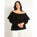 Plus Size Women's Off The Shoulder Sweater With Flounce by ELOQUII in Black (Size 30/32)