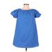 Zara Casual Dress - Shift High Neck Short sleeves: Blue Polka Dots Dresses - Women's Size Medium