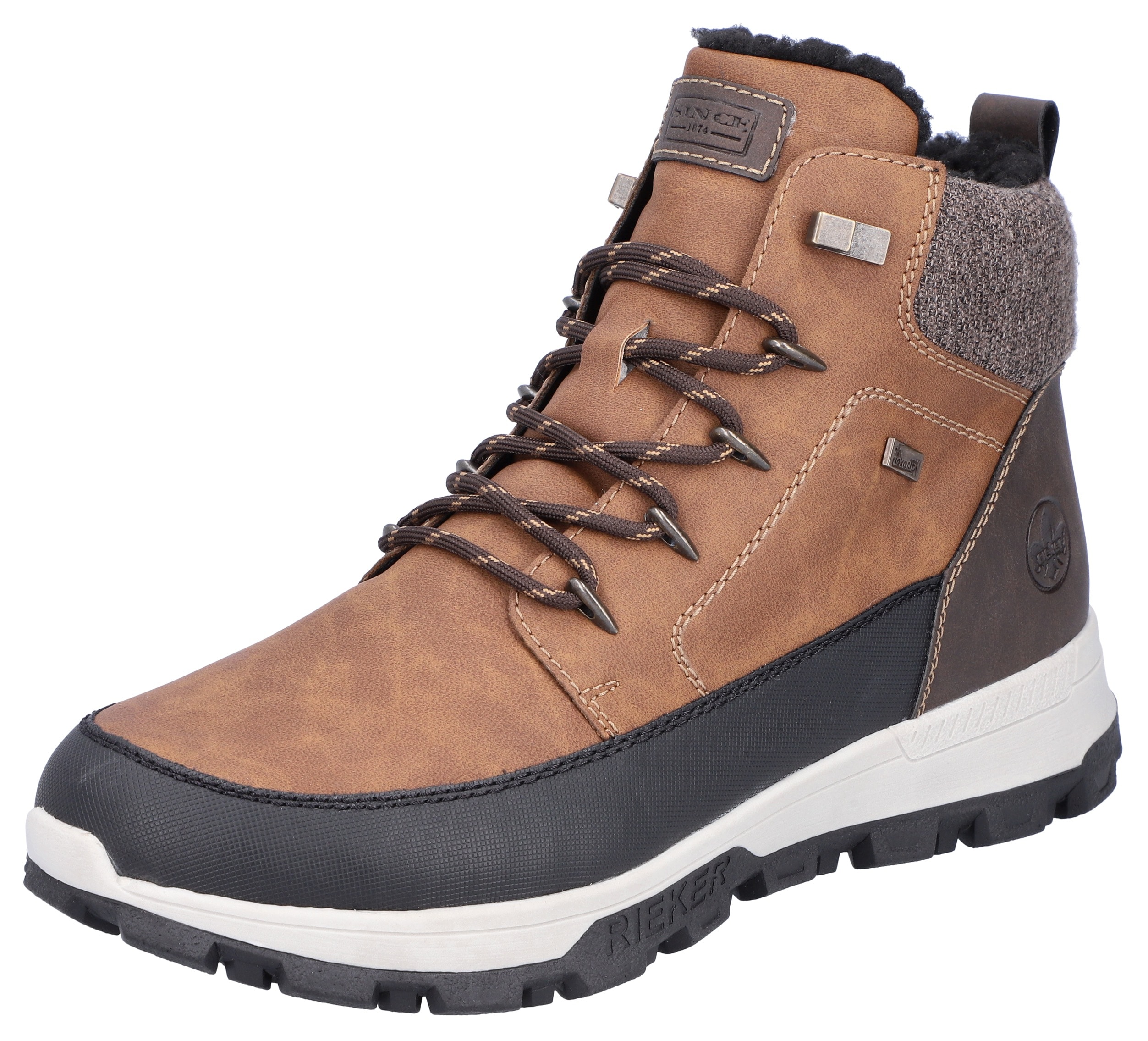 Winterboots RIEKER, Herren, Gr. 45, braun (braun, kombiniert), Lederimitat, Textil, Schuhe Winterboots, mit wasserabweisender Rieker-TEX-Ausstattung, Topseller