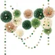 15pcs Printemps Décoration De Fête De Mariage Vert Papier de Soie Pom Poms Fleur Cercle Guirlandes