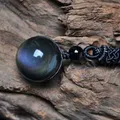 Rainbow Eye Natural Obsidian Transfer Good Luck Bead Pendant Necklace Polyester Rope Chain Necklace