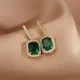 Luxury Green Grandmother Emerald Square Stud Earrings for Women Bridal Wedding Party Accessories