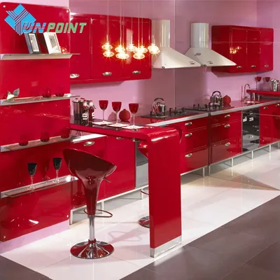 Neue rote Farbe, wasserdicht, DIY-Dekorfolie, PVC-Vinyl, selbstklebende Tapete, Küchenschrank, Image