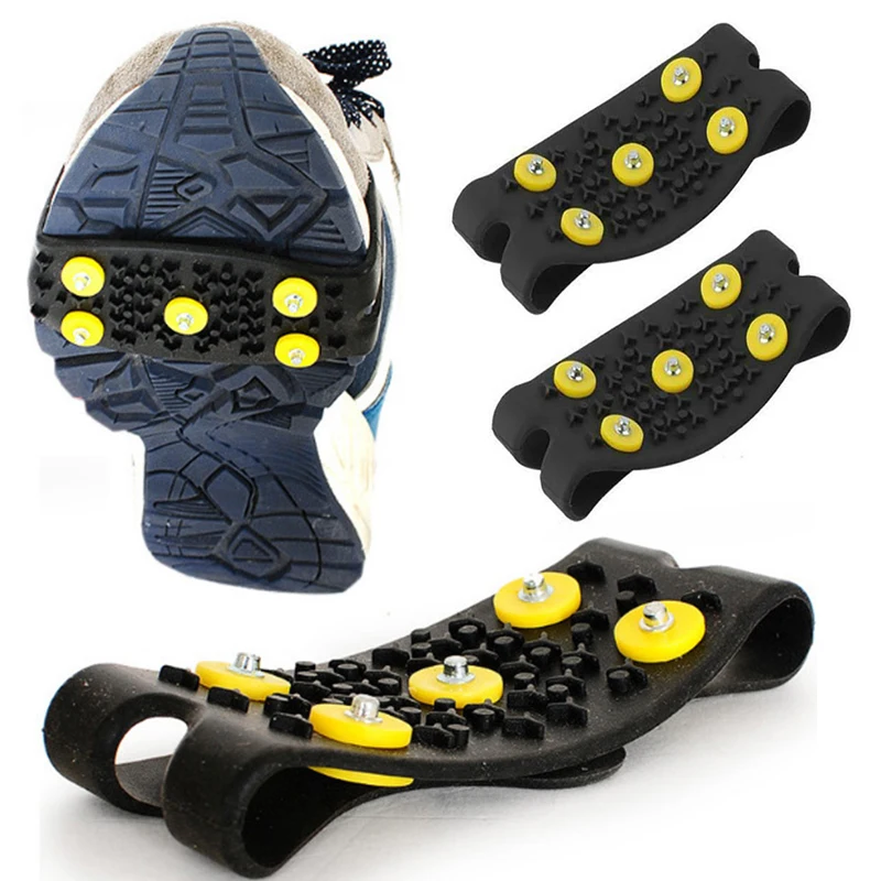 2 Stück 5-Stud Schnee Eisklaue Klettern Anti-Rutsch-Spikes Griffe Steigeisen Stollen Sportschuhe Abdeckung für Damen Herren Stiefel Abdeckung Größe 35-43