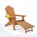 Folding Adirondack Chair with Pullout Ottoman with Cup Holder Oversized Poly Lumber for Patio Deck Garden Backyard Furniture Easy to Install