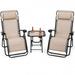 3 Piece Folding Portable Reclining Lounge Chairs Table Set Tan