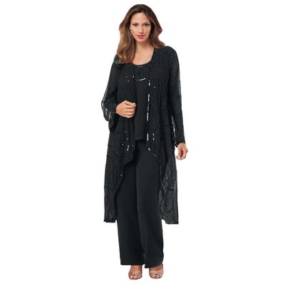 Plus Size Women's Beaded Pant Set by Roaman's in Black (Size 14 W) Sheer Jacket Formal Evening Wear