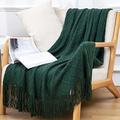 AmbAYZ Boho Throw Blanket, Solid Color Rhombus Fringed Sofa Towel Shawl Summer Knitted Large Throws For Sofa Bed Armchair Couch,Dark Green,130x240CM