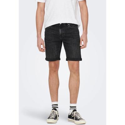 Jeansshorts ONLY & SONS "ONSPLY LIGHT BLUE 5189 SHORTS DNM NOOS", Herren, Gr. XXL, N-Gr, schwarz (washed schwarz), Denim/Jeans, Obermaterial: 86% Baumwolle, 12% Polyester, 2% Elasthan, unifarben, modisch, Basic schmal, Jeans Image