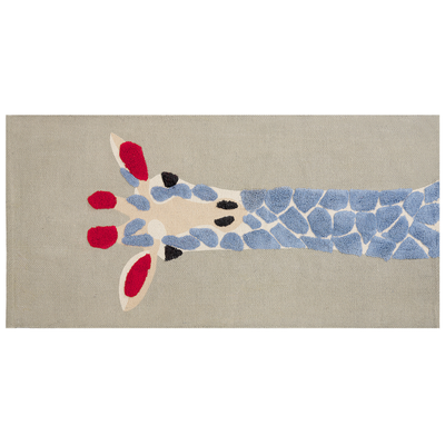 Kinderteppich mehrfarbig 80 x 150 cm aus Baumwolle mit Giraffenmotiv, handgewebt, Spielteppich