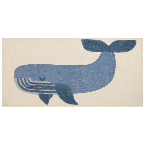 Kinderteppich Beige und Blau 80 x 150 cm Baumwolle mit Walmotiv, handgewebt, Spielmatte