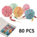 80 teile/paket Trinken Obst Kuchen Sticks Mini Regenschirm Papier Cocktail Sonnenschirme