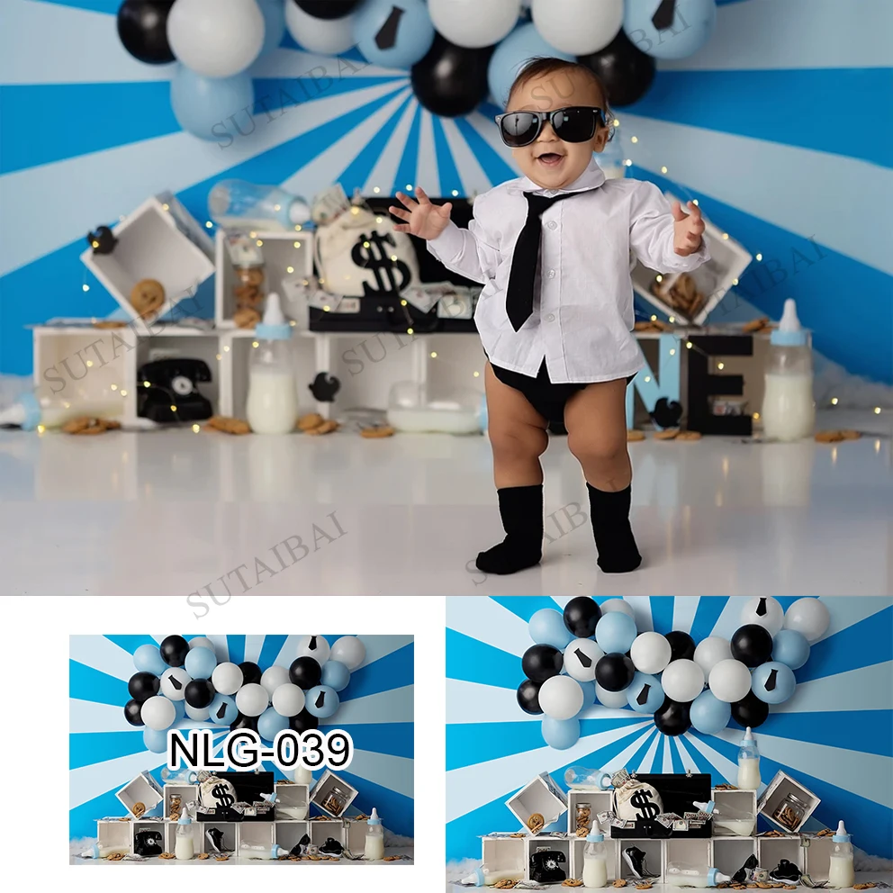 Kekse Milch Ballons I'm A Boss Baby Fotografie Hintergrund Blue Boy Kulissen Kinder Geburtstag Party Photocall Foto Studio Image