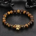 Dropship Gold Leopard Kopf Gold Farbe Tiger Auge Perle Buddha Armband Für Männer Mode Männlichen