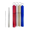 Portable Stainless Steel Telescopic Drinking Straw Travel Reusable Straw With 1 Brush And Carry Case