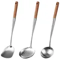 Hot XD-Wok Spatula and Ladle Skimmer Ladle Tool Set 17Inches Spatula for Wok 304 Stainless Steel